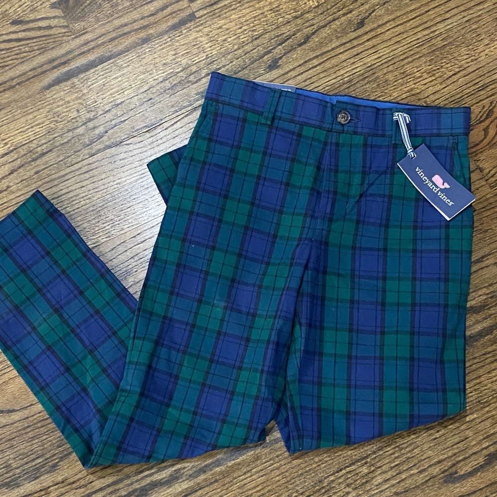 Vineyard Vines Navy and Green Checkered Trousers
